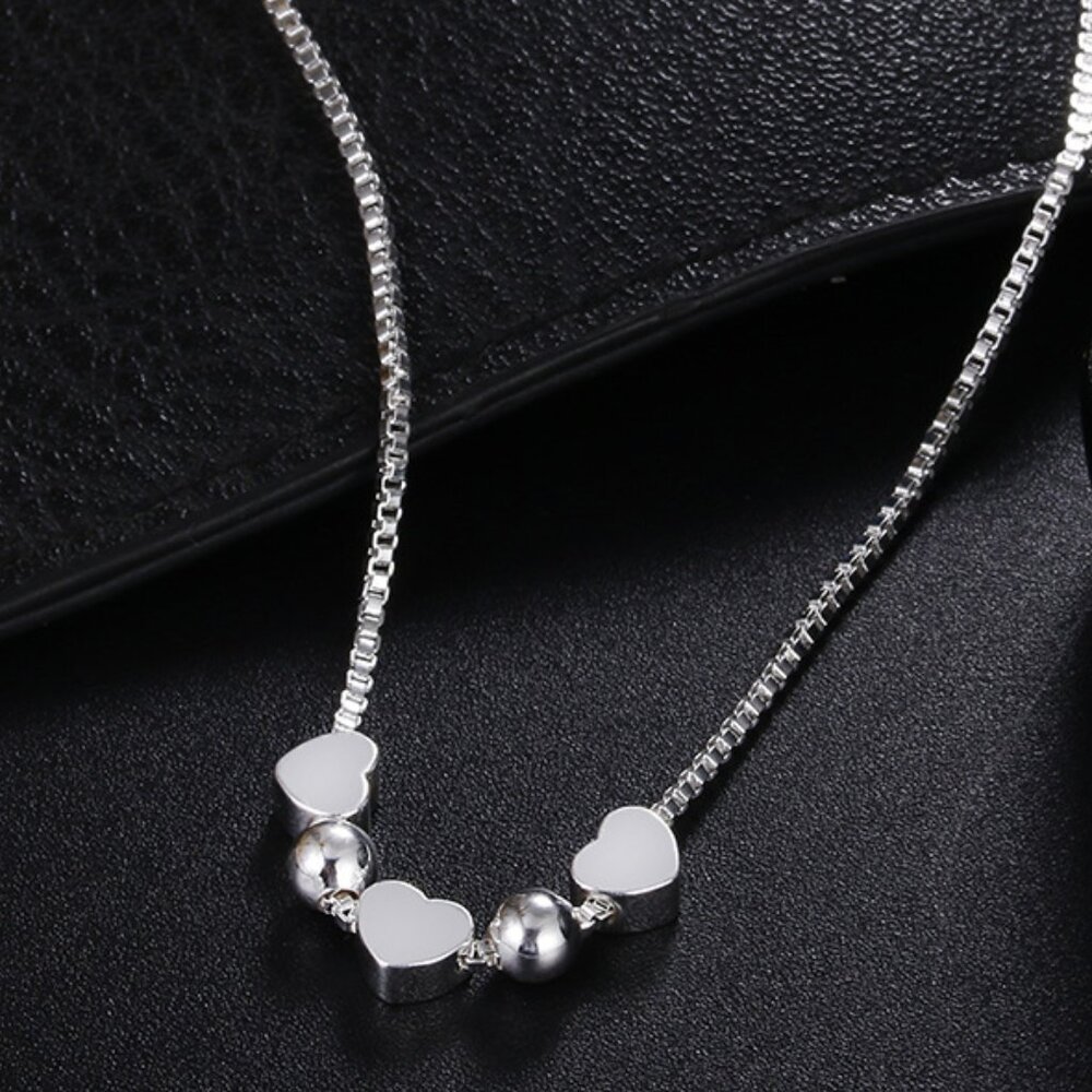 Women's 925 Sterling Silver Love Heart Box Chain Necklace